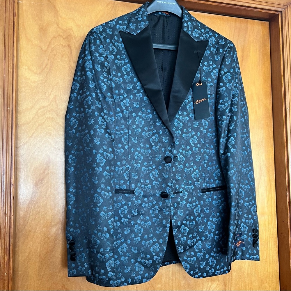 Egara Black and Blue Sport Coat with Floral Jacquard 36R Slim fit NWT - Picture 4 of 13
